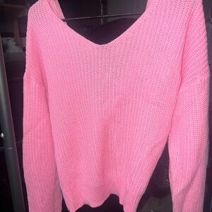 Fashion Nova Bright Pink V-Neck Sweater
